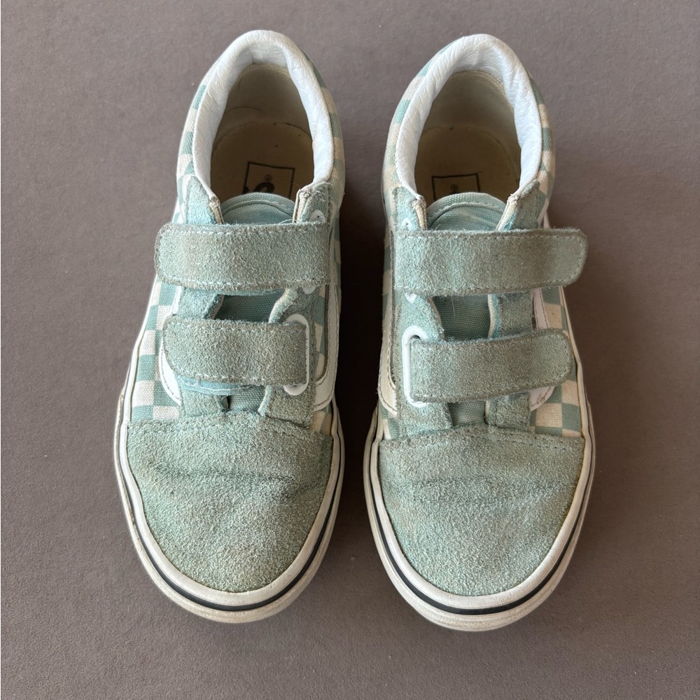 Vans Kids' Mint Green Checkered Velcro Sneakers